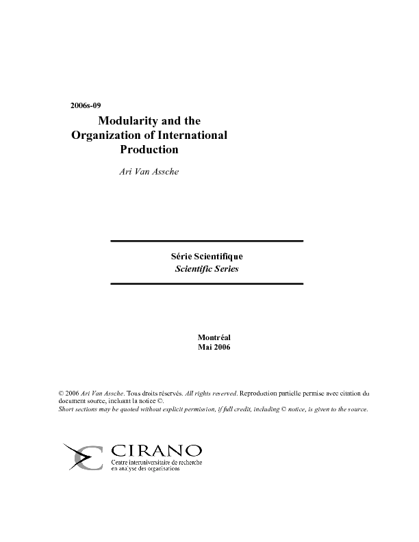 Modularity and the Organization of International Production