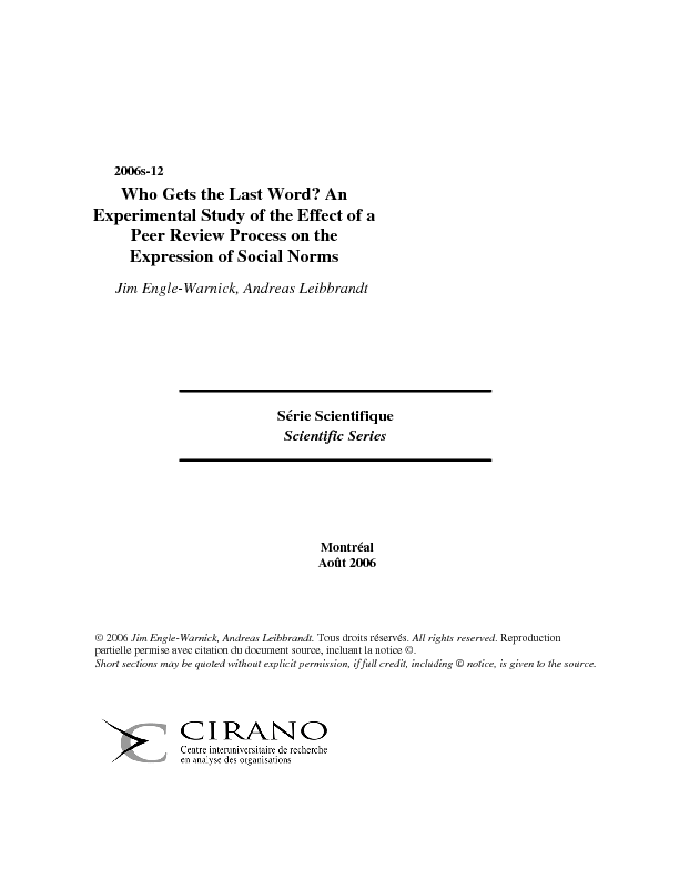 Who Gets the Last Word? An Experimental Study of the Effect of a Peer Review Process on the Expression of Social Norms
