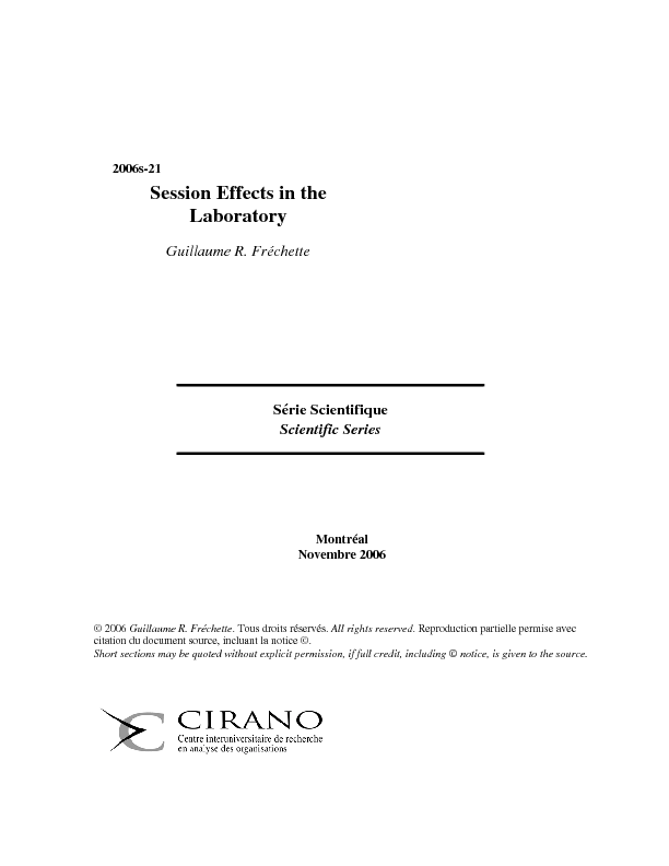 Session Effects in the Laboratory