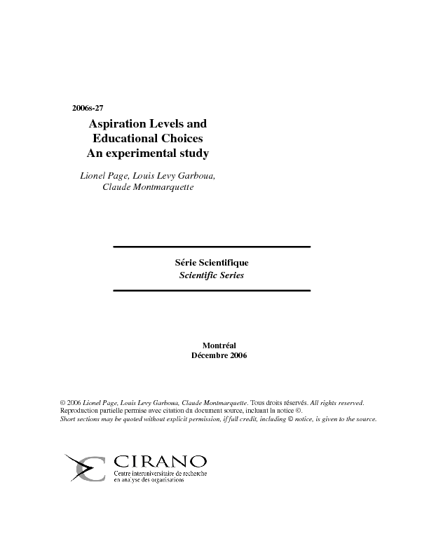 Aspiration Levels and Educational ChoicesAn experimental study