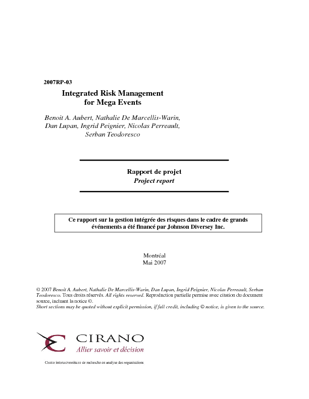 Integrated Risk Management for Mega Events
