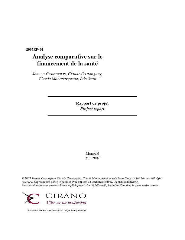 Analyse comparative sur le financement de la santé