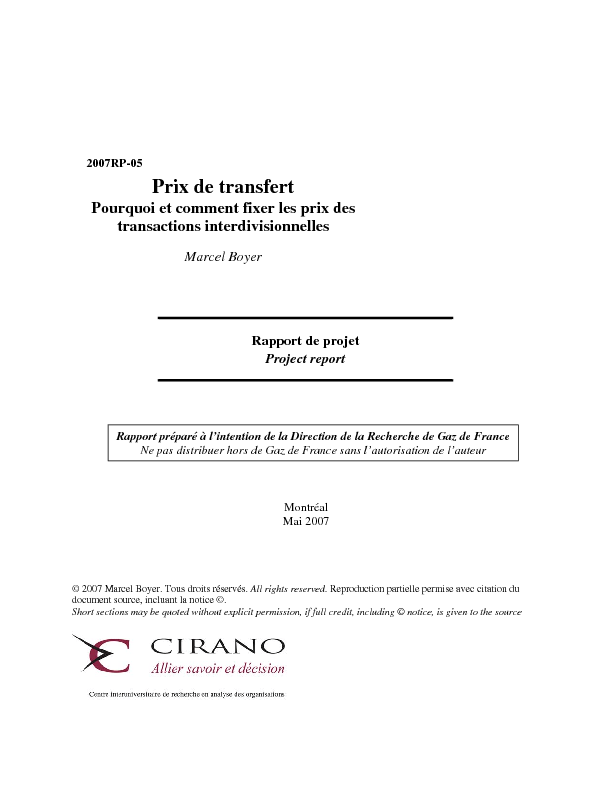Prix de transfertPourquoi et comment fixer les prix des transactions interdivisionnelles