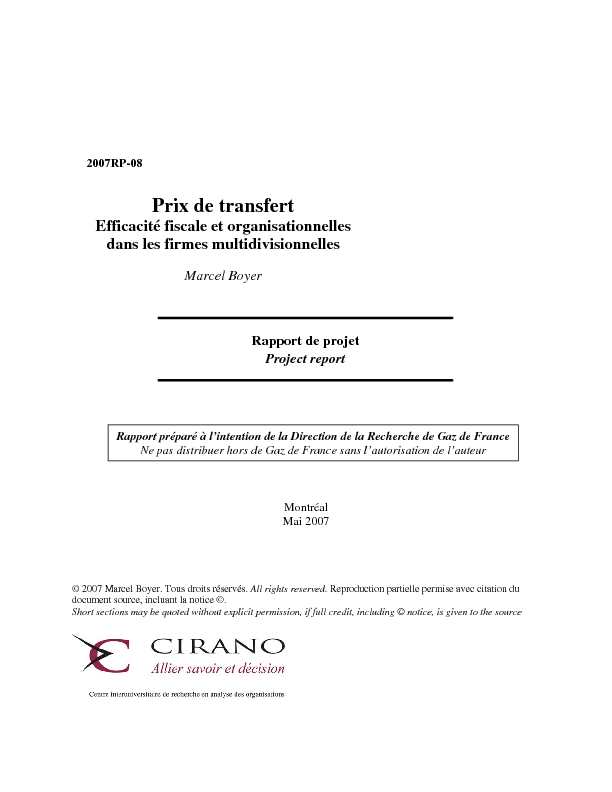 Prix de transfertEfficacité fiscale et organisationnelles dans les firmes multidivisionnelles