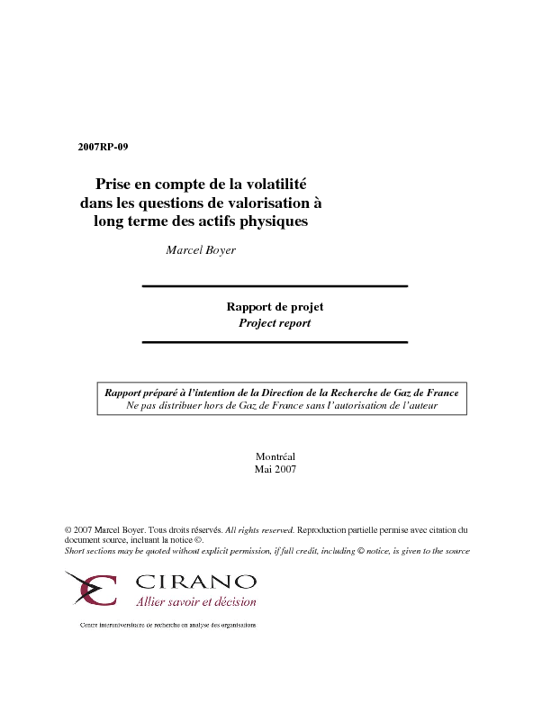 Prise en compte de la volatilité dans les questions de valorisation à long terme des actifs physiques