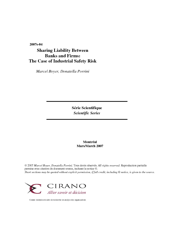 Sharing Liability Between Banks and Firms: The Case of Industrial Safety Risk