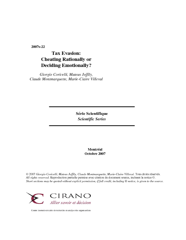 Tax Evasion: Cheating Rationally or Deciding Emotionally?