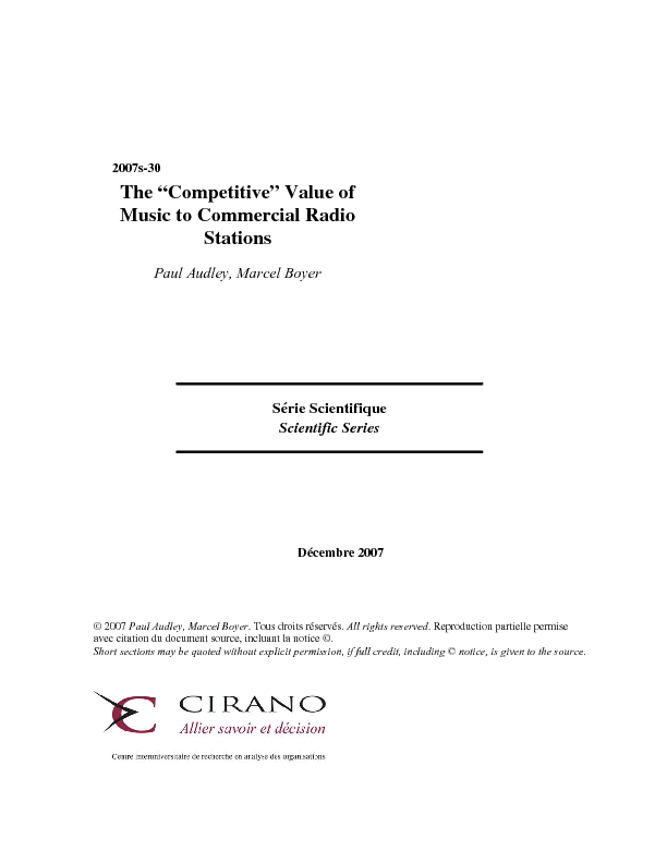The “Competitive” Value of Music to Commercial Radio Stations