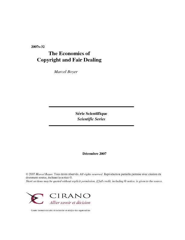The Economics of Copyright and Fair Dealing