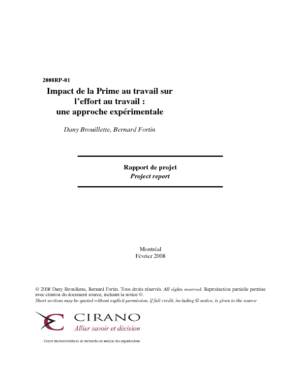 Impact de la Prime au travail sur l