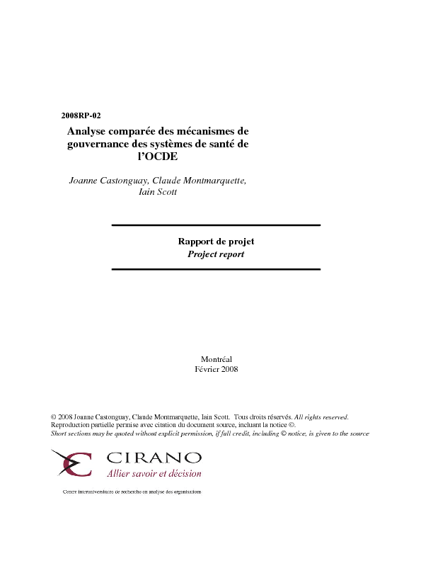 Analyse comparée des mécanismes de gouvernance des systèmes de santé de l