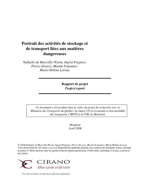 Portrait des activités de stockage et de transport liées aux matières dangereuses