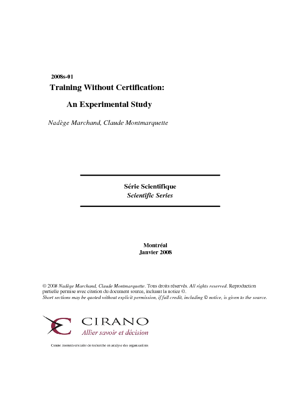 Training Without Certification: An Experimental Study