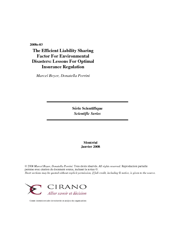 The Efficient Liability Sharing Factor For Environmental Disasters: Lessons For Optimal Insurance Regulation