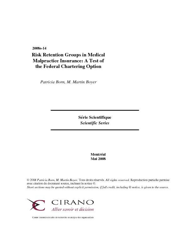 Risk Retention Groups in Medical Malpractice Insurance: A Test of the Federal Chartering Option