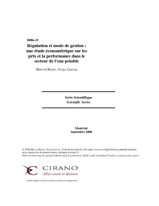 Régulation et mode de gestion : une étude économétrique sur les prix et la performance dans le secteur de l