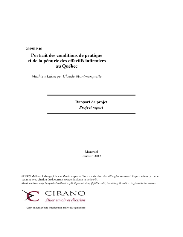 Portrait des conditions de pratique et de la pénurie des effectifs infirmiers au Québec