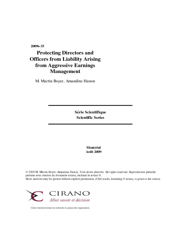 Protecting Directors and Officers from Liability Arising from Aggressive Earnings Management