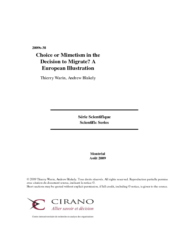 Choice or Mimetism in the Decision to Migrate? A European Illustration
