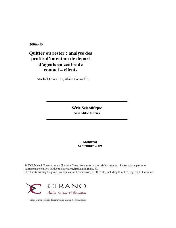 Quitter ou rester : analyse des profils d