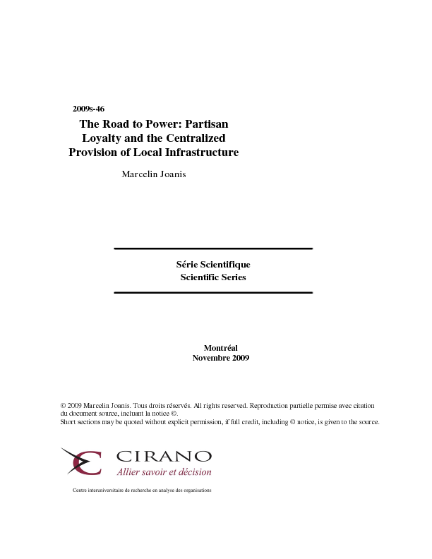 The Road to Power: Partisan Loyalty and the Centralized Provision of Local Infrastructure