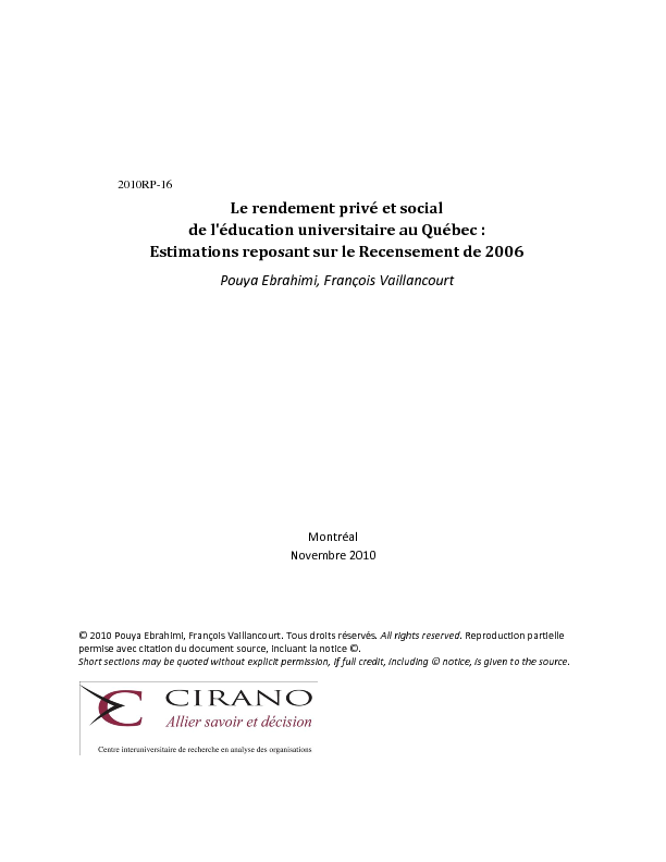 Le rendement privé et social de l