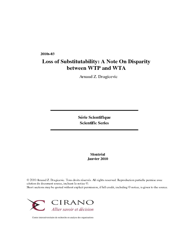 Loss of Substitutability: A Note On Disparity between WTP and WTA