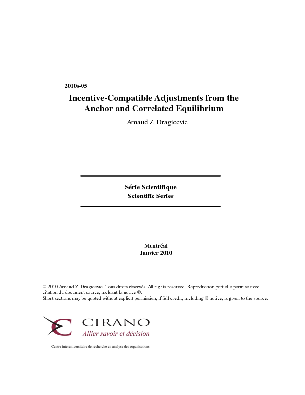 Incentive-Compatible Adjustments from the Anchor and Correlated Equilibrium