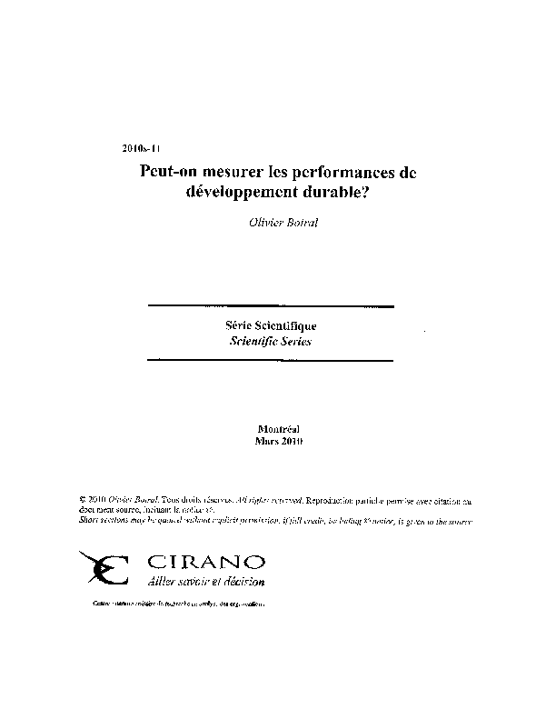 Peut-on mesurer les performances de développement durable?