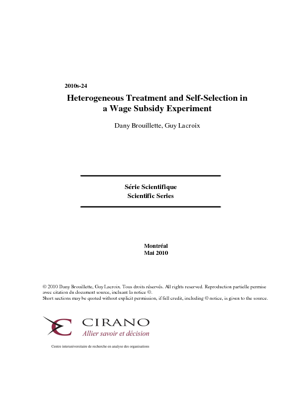 Heterogeneous Treatment and Self-Selection in a Wage Subsidy Experiment