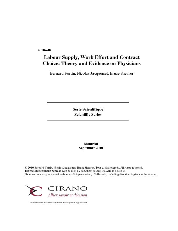 Labour Supply, Work Effort and Contract Choice: Theory and Evidence on Physicians