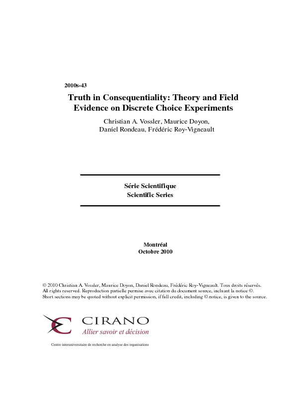 Truth in Consequentiality: Theory and Field Evidence on Discrete Choice Experiments