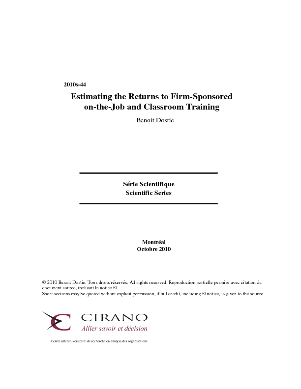Estimating the Returns to Firm-Sponsored on-the-Job and Classroom Training