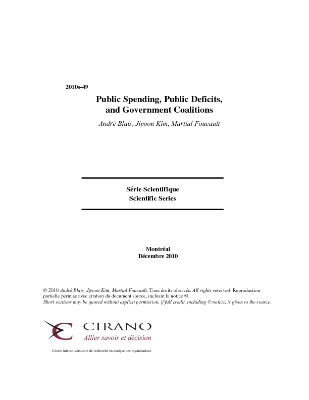 Public Spending, Public Deficits, and Government Coalitions