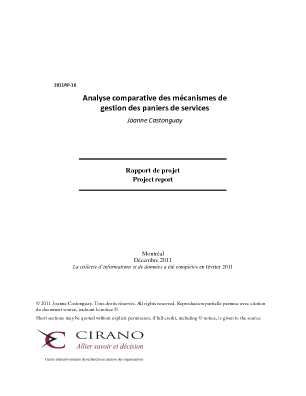Analyse comparative des mécanismes de gestion des paniers de services