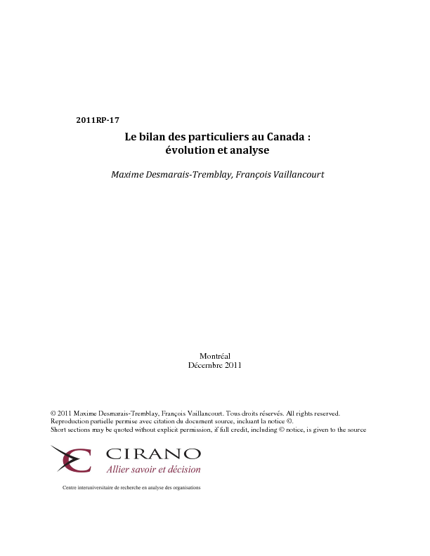 Le bilan des particuliers au Canada : évolution et analyse