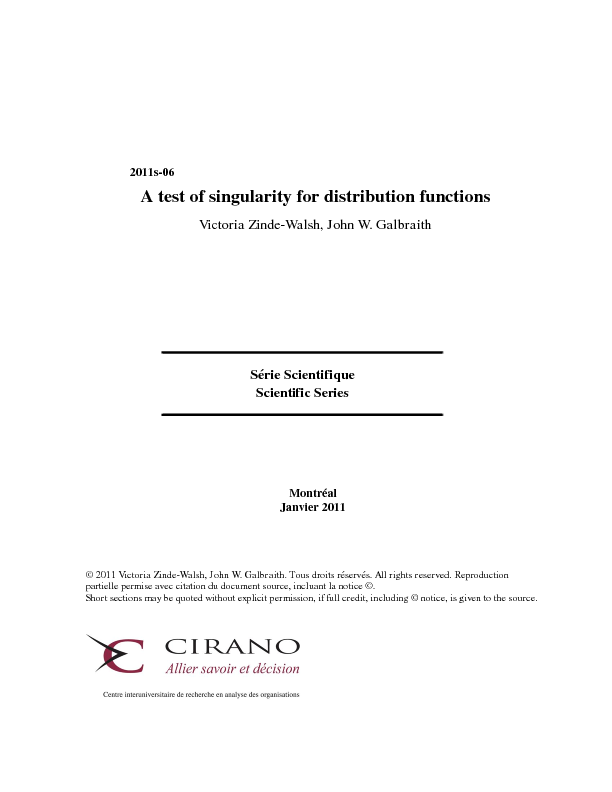 A test of singularity for distribution functions