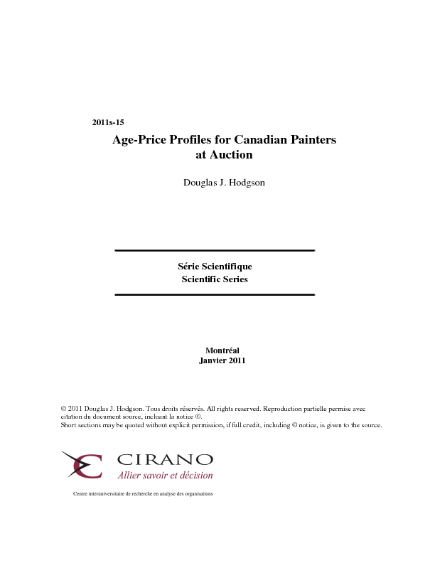 Age-Price Profiles for Canadian Painters at Auction