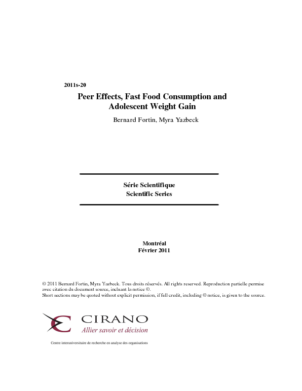 Peer Effects, Fast Food Consumption and Adolescent Weight Gain