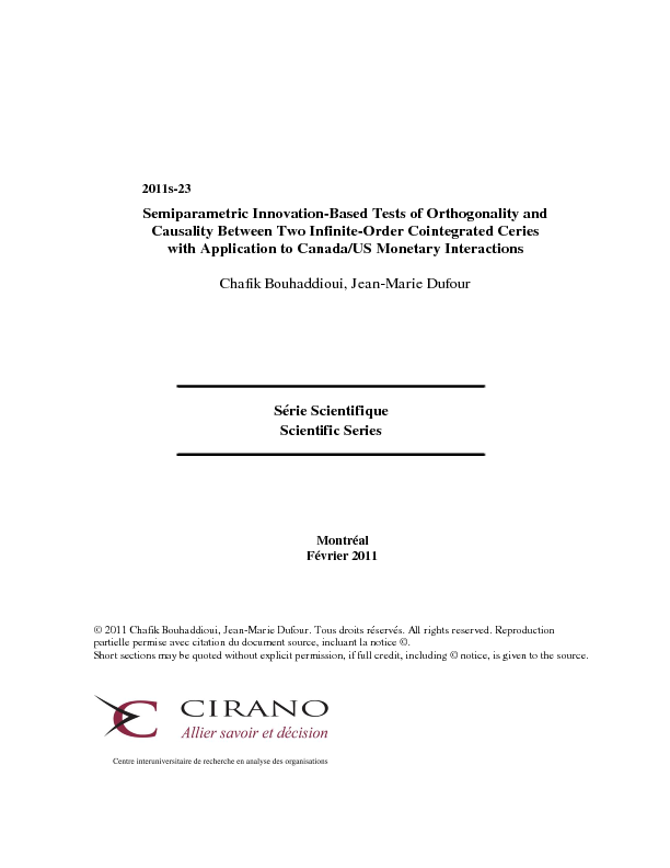 Semiparametric Innovation-Based Tests of Orthogonality and Causality Between Two Infinite-Order Cointegrated Ceries with Application to Canada/US Monetary Interactions