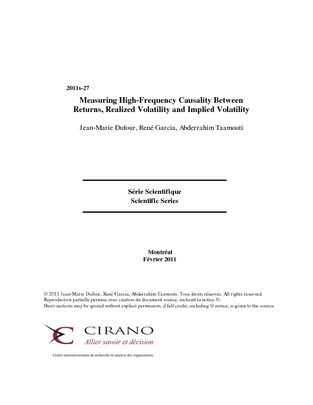 Measuring High-Frequency Causality Between Returns, Realized Volatility and Implied Volatility