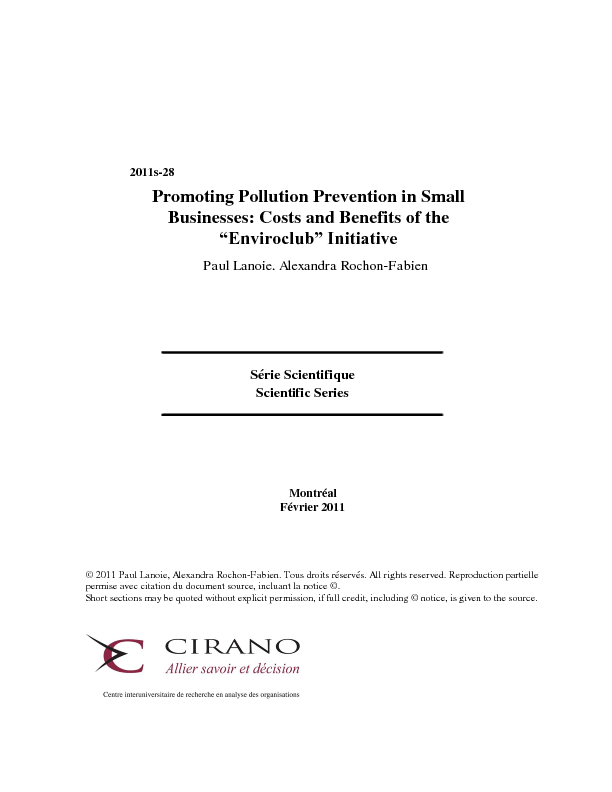 Promoting Pollution Prevention in Small Businesses: Costs and Benefits of the “Enviroclub” Initiative