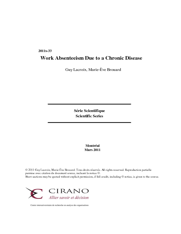 Work Absenteeism Due to a Chronic Disease