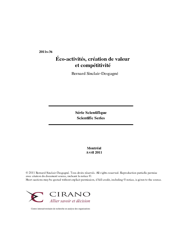 Éco-activités, création de valeur et compétitivité