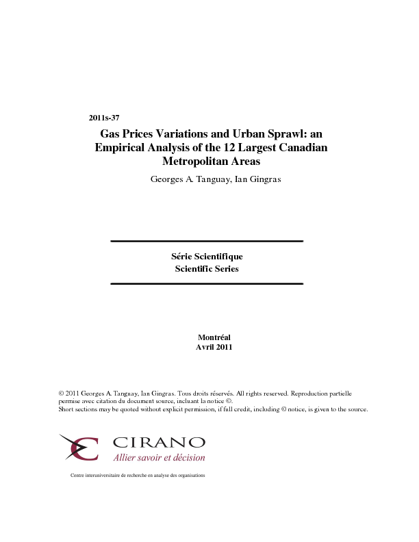 Gas Prices Variations and Urban Sprawl: an Empirical Analysis of the 12 Largest Canadian Metropolitan Areas