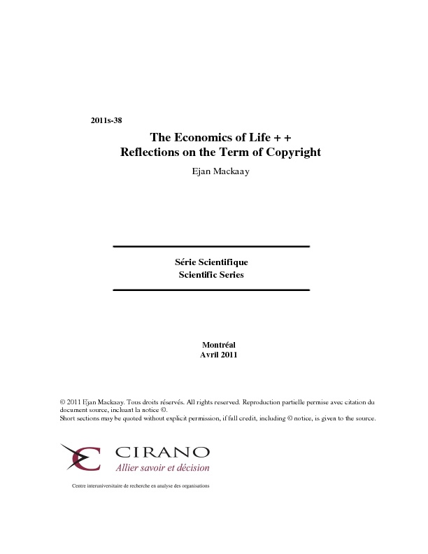 The Economics of Life ++ - Reflections on the Term of Copyright