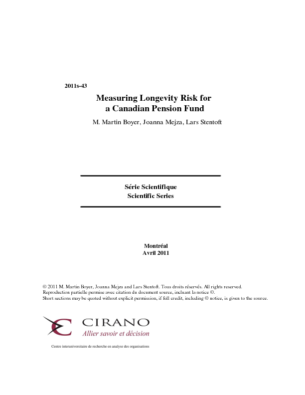 Measuring Longevity Risk for a Canadian Pension Fund