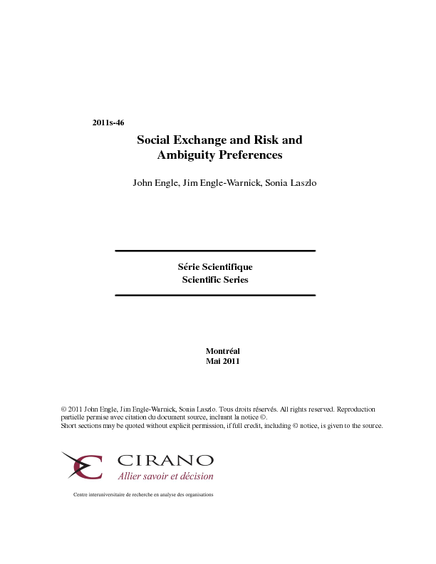 Social Exchange and Risk and Ambiguity Preferences