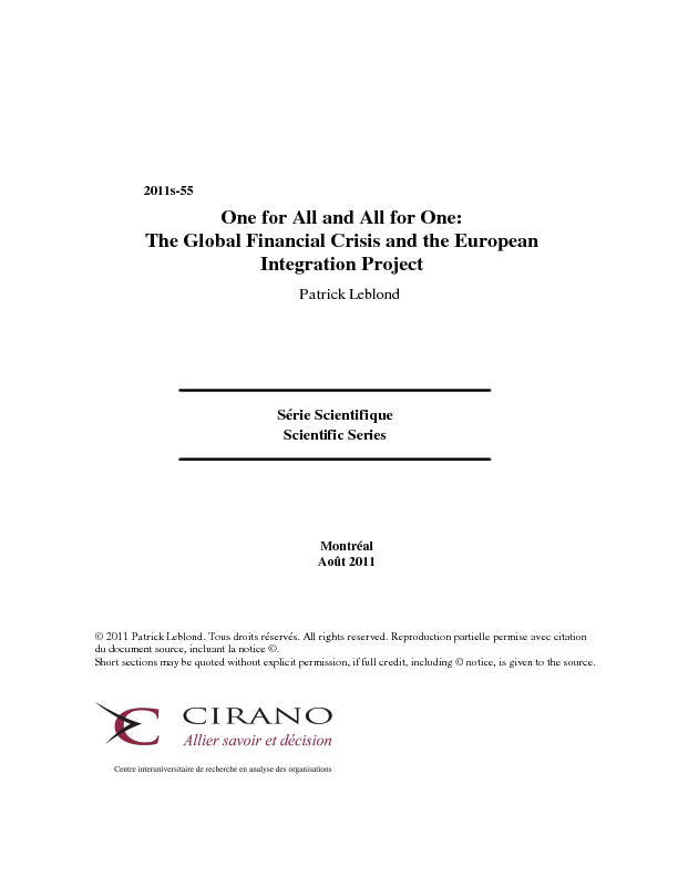 The Global Financial Crisis and the European Integration Project