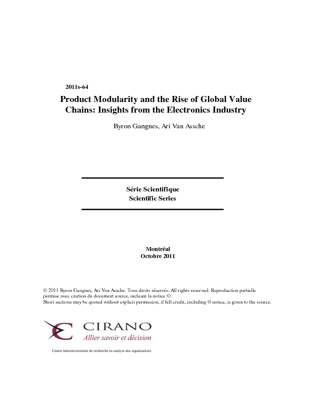 Product Modularity and the Rise of Global Value Chains: Insights from the Electronics Industry